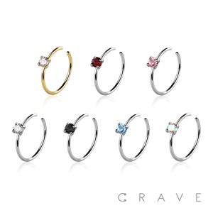 316L SURGICAL STEEL NOSE HOOP WITH CZ PRONG SET